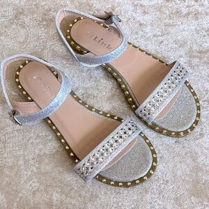 Brand New Link Silver Tone Beaded Embellished Sparkly Ankle Strap Buckle Sandals